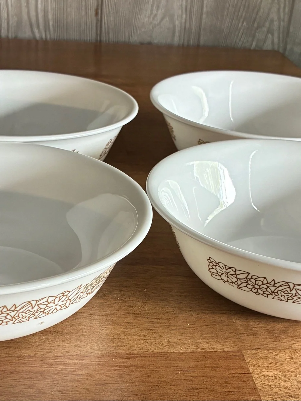 4 Vintage Corelle by Corning Woodland Brown Pattern Fruit Bowls Made In USA